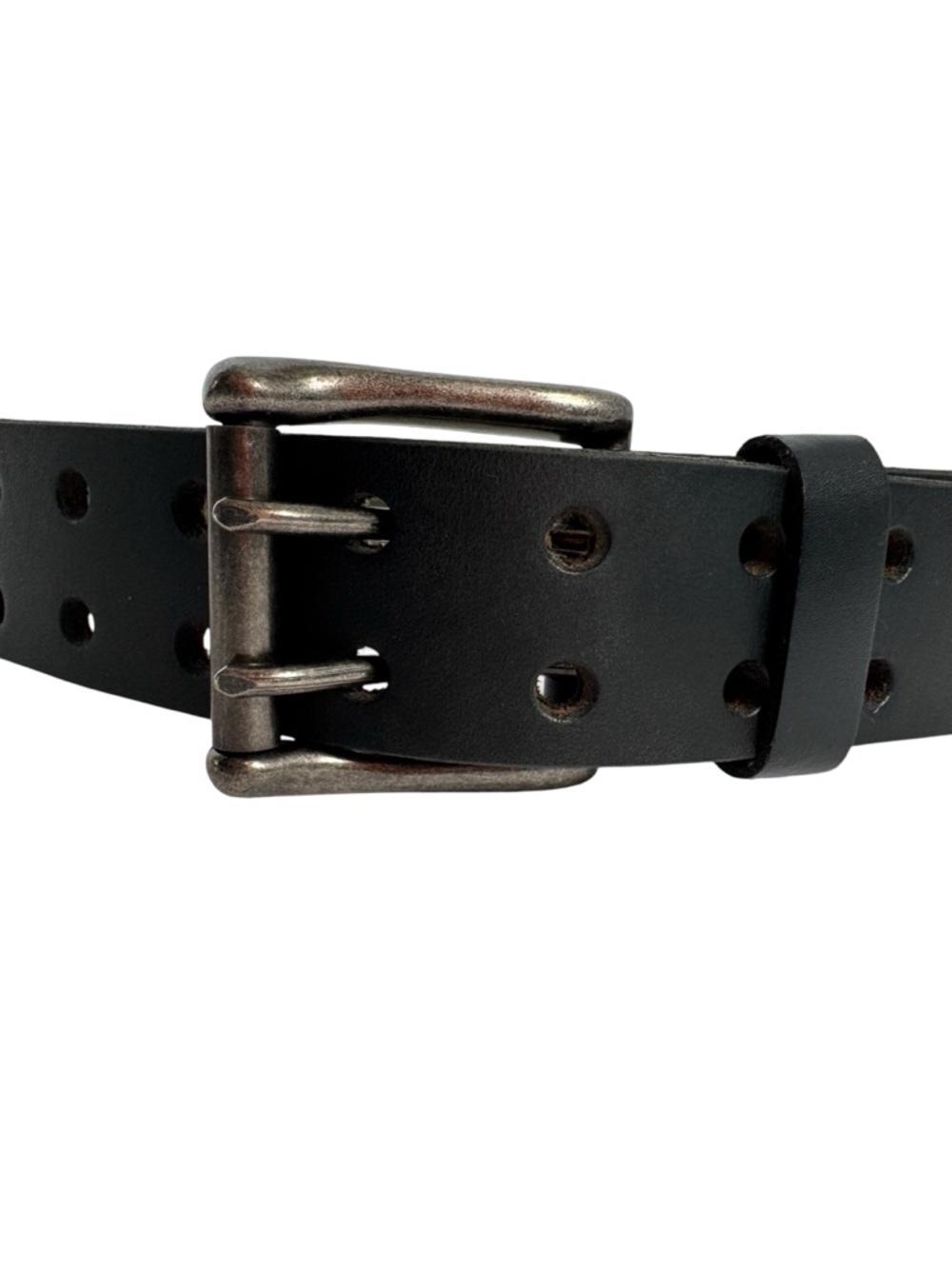 Keldon Genuine Leather Perforated Belt Mens 34 Black Double Prong Rugged Edgy